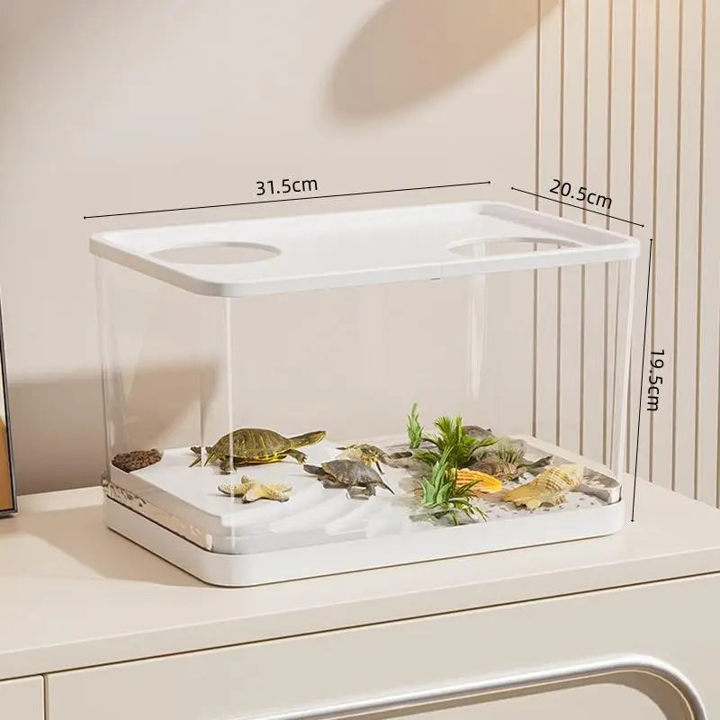 Durable Mini Fish Tank with Transparent Design, Lid Included, Ideal for Desktop & Home Lazy Tanks for Turtles
