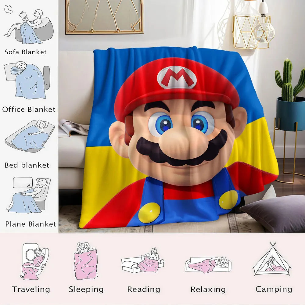 Cartoon M-Mario-s Printed Blanket Suitable for Sofas Beds Offices Travel Camping Chairs Warm Plush Blanket