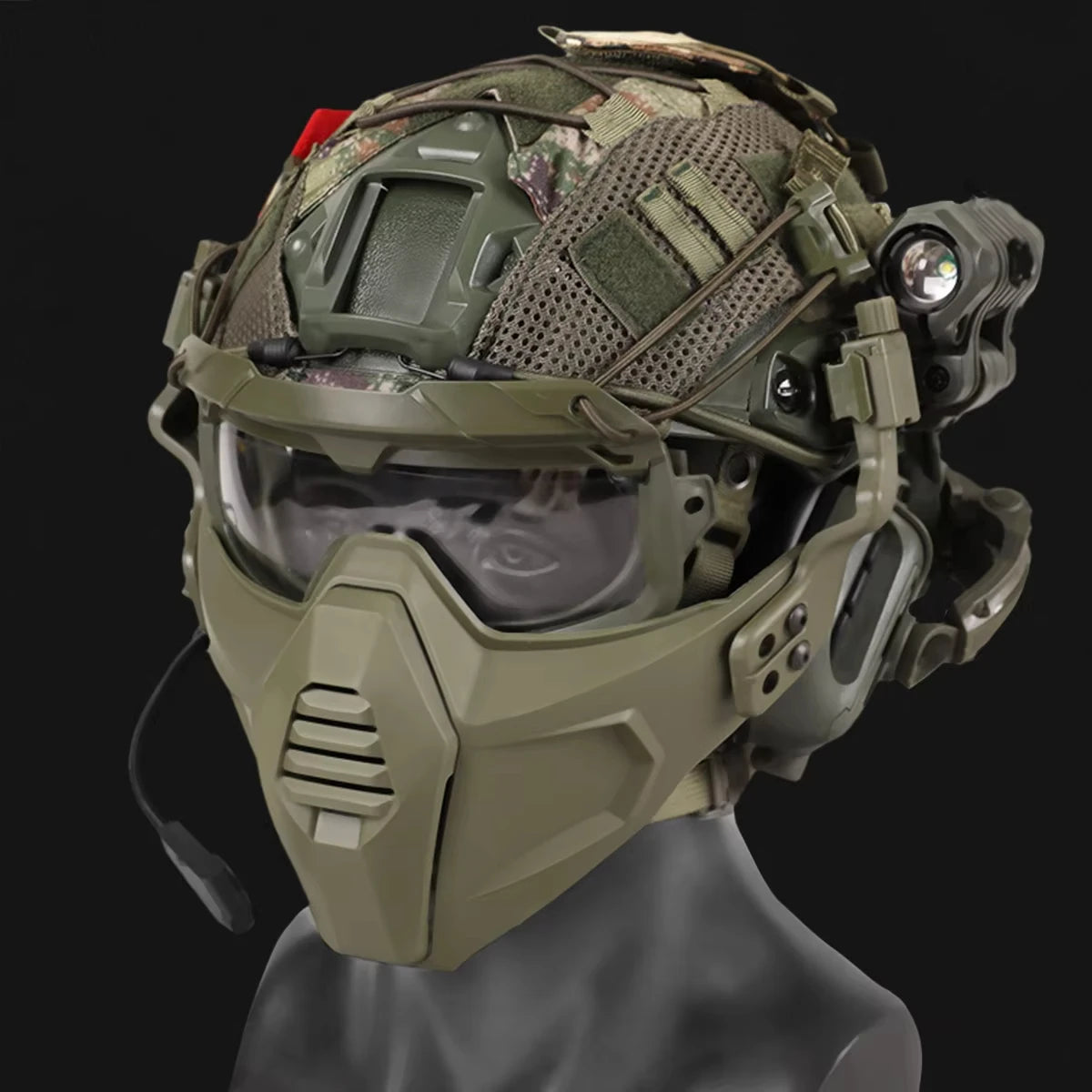 Helmet Set with Night Vision Model Sound Pickup Noise Reduction Military Headphones Tactical Flashlight Goggles Split Mask