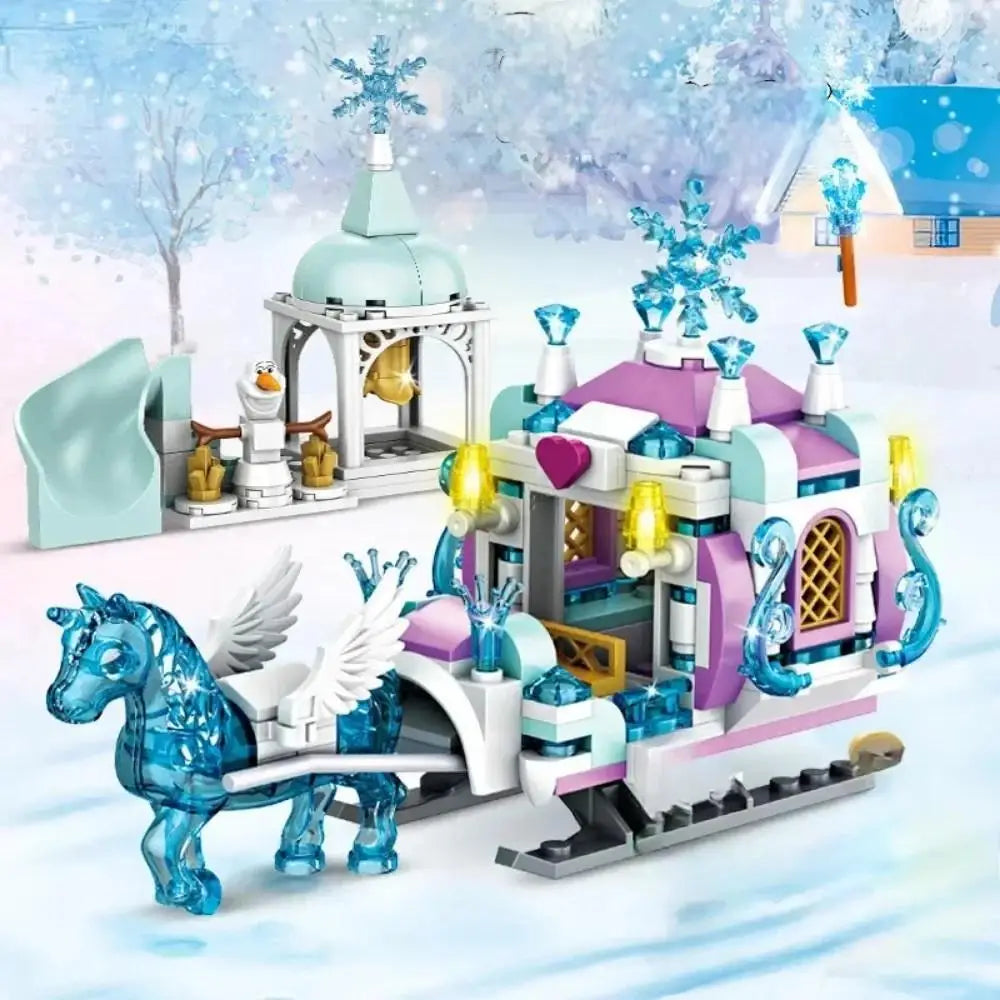 350pcs Ice Queen Castle Building Blocks Set, Princess Elsa Frozen Castle Toy for Kids - Snowflake Design Creative Play