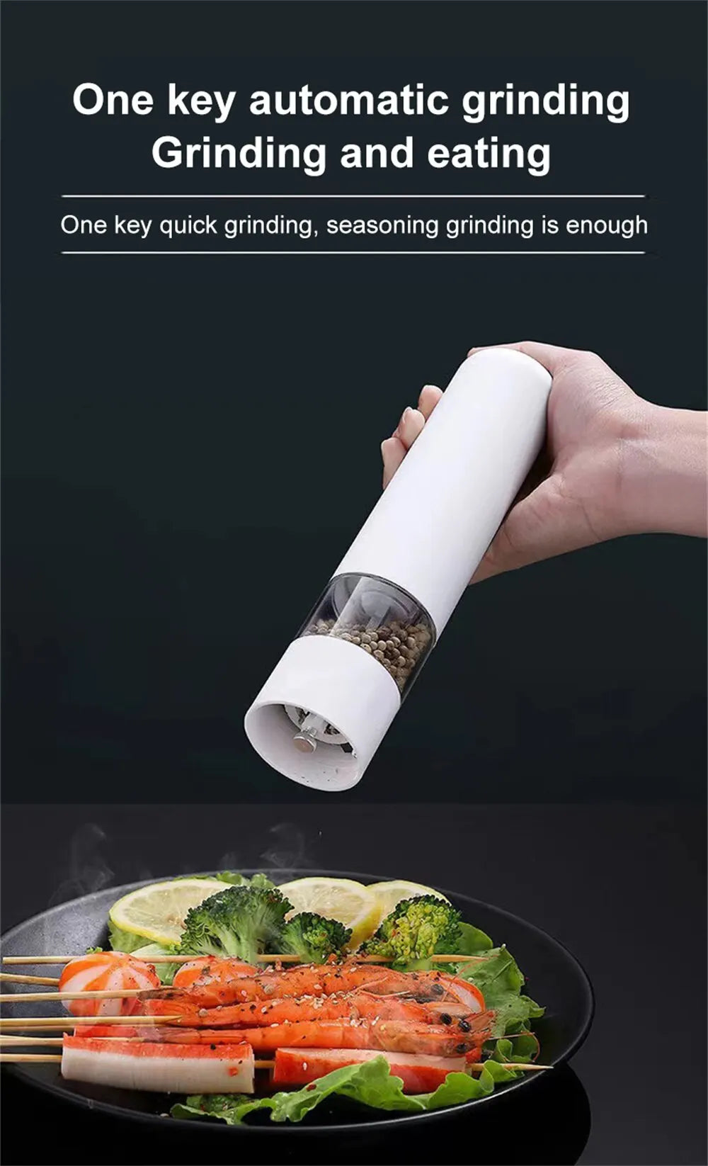 Season with precision using this electric automatic salt and pepper mill—featuring LED light and adjustable coarseness for perfect flavor every time!
