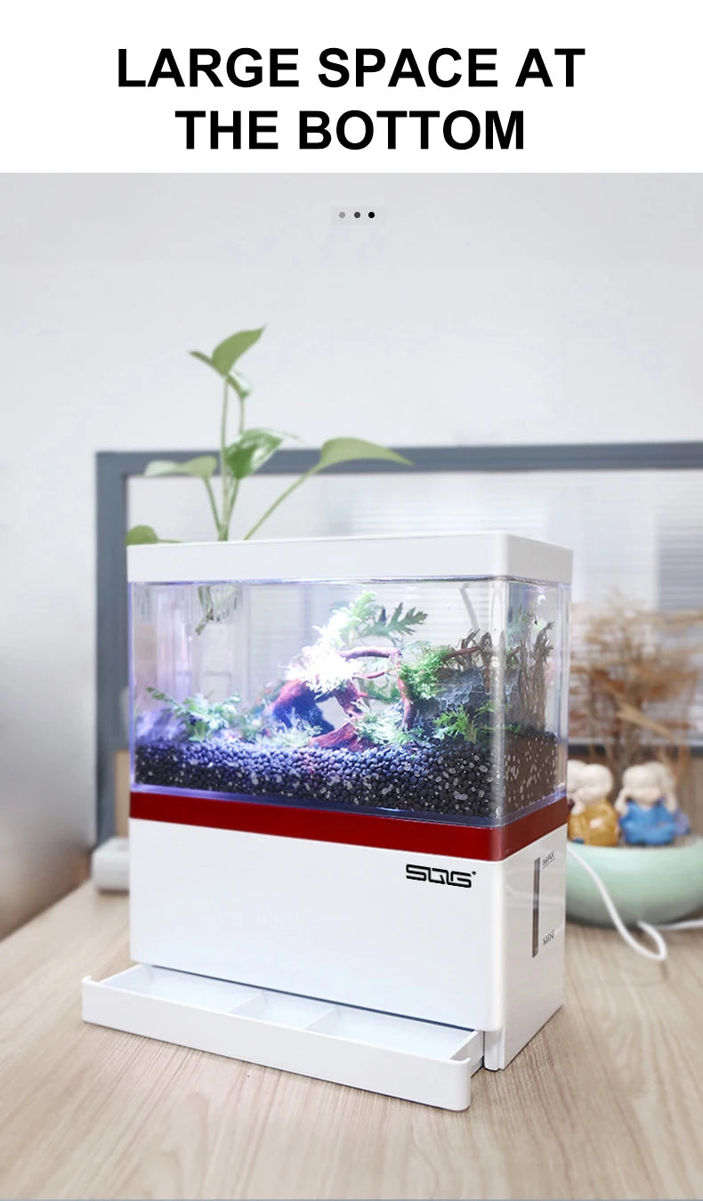 Mini Fish Tank Self-Circulating Fish Tank with Charging Filter Desktop Living Room Household Water Free Ecological Aquarium