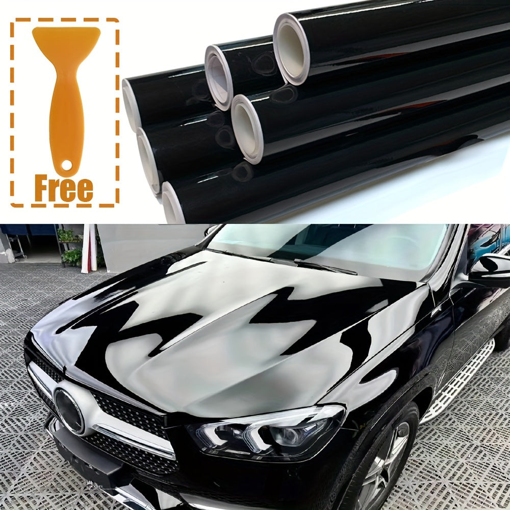 High Gloss Black Vinyl Car Wrap Roll with Free Squeegee, 19.69x78.74 inch PVC Film for Engine Hood & Motorcycle Paint Protection, Scratch-Resistant Automotive Vinyl Wrap for Various Models