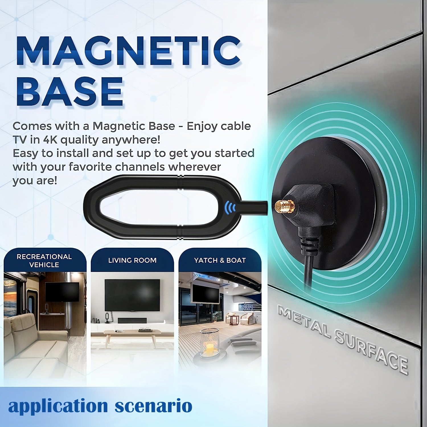 TV Antenna Pro 360° Reception 4K 1080P Compatible.