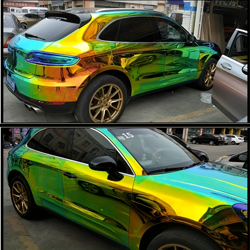 Rainbow Electroplated Car Wrap - Striped, Self-Adhesive Color Changing Film for Cars, Motorcycles & Electric Vehicles
