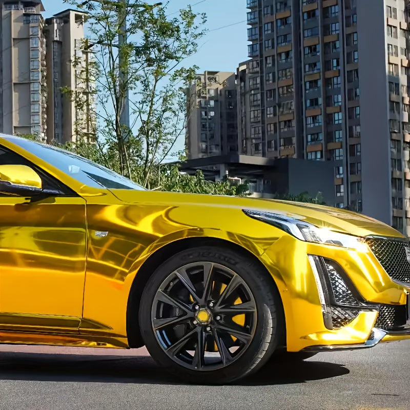 Chrome Golden Car Wrap Vinyl - 50cm X 300cm (1.64ft X 9.84ft) - High Gloss Metallic Finish, UV Resistant, Waterproof, Air Release Technology, Perfect For Vehicle Wrapping, Motorcycles, And DIY Projects