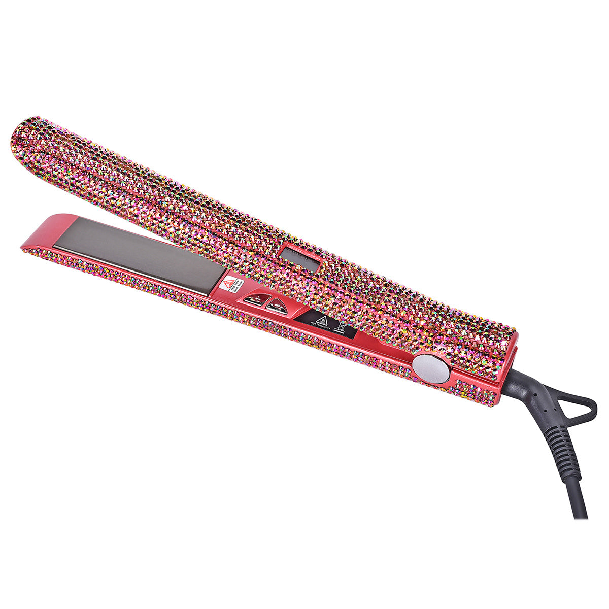 Style effortlessly with this professional 2-in-1 hair straightener and curler featuring nano plates, a 480°F max temperature, digital LCD display, and dual voltage (110-240V) for use on wet or dry hair—all in a stunning pink & black glitter design!