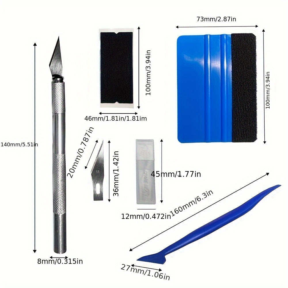 Complete Car Wrap Tool Kit with Replacement Blades - Scraper, Cutter & Bubble Removal for Vinyl Decals and Film Application