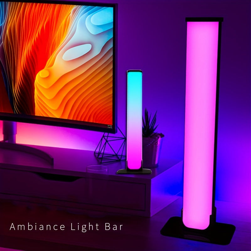 Create a vibrant ambiance with these 2pcs smart LED light bars. Featuring RGB night lights with a remote control and music sync capabilities, these lights are perfect for gaming, TV backlighting, bedroom decoration, and desktop lighting.