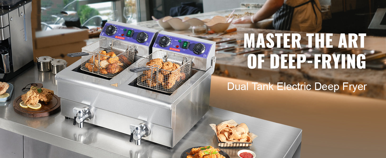SucceBuy  Electric Deep Fryer w/Dual Removable Tanks 12L 5000W Commercial Countertop  Fryer for Chicken French Fries