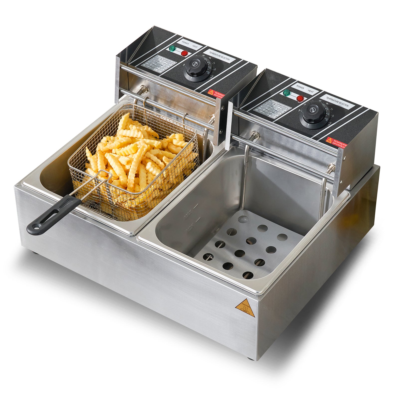 SucceBuy  Electric Deep Fryer w/Dual Removable Tanks 12L 5000W Commercial Countertop  Fryer for Chicken French Fries