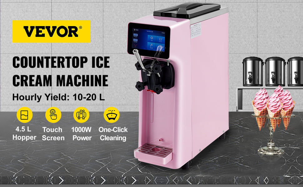 VEVOR 10-20L/H Ice Cream Maker Commercial Single Flavor Countertop Gelato Sorbet Yogurt Home Freezing Equipment Vending Machine