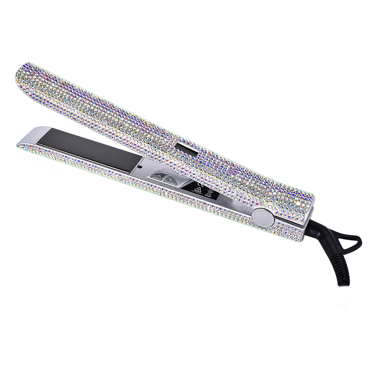 Style effortlessly with this professional 2-in-1 hair straightener and curler featuring nano plates, a 480°F max temperature, digital LCD display, and dual voltage (110-240V) for use on wet or dry hair—all in a stunning pink & black glitter design!