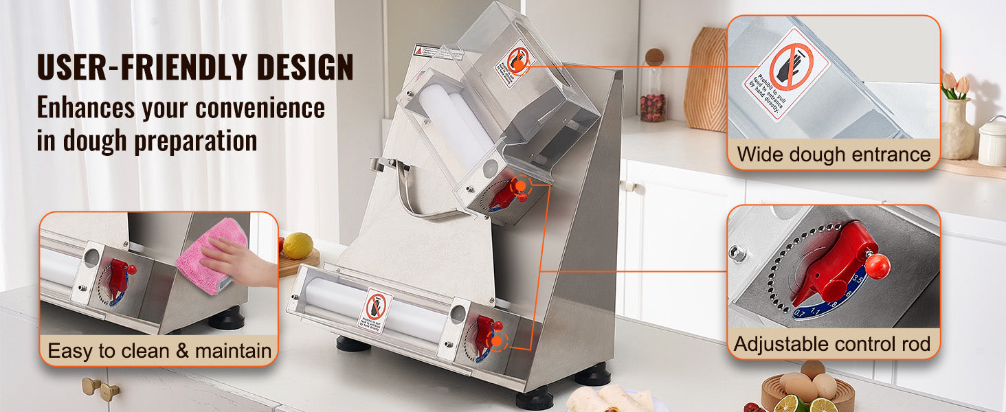 SucceBuy Pizza Dough Roller Sheeter Stainless Steel Adjustable Thickness Dough Machine for Pasta Maker Equipment
