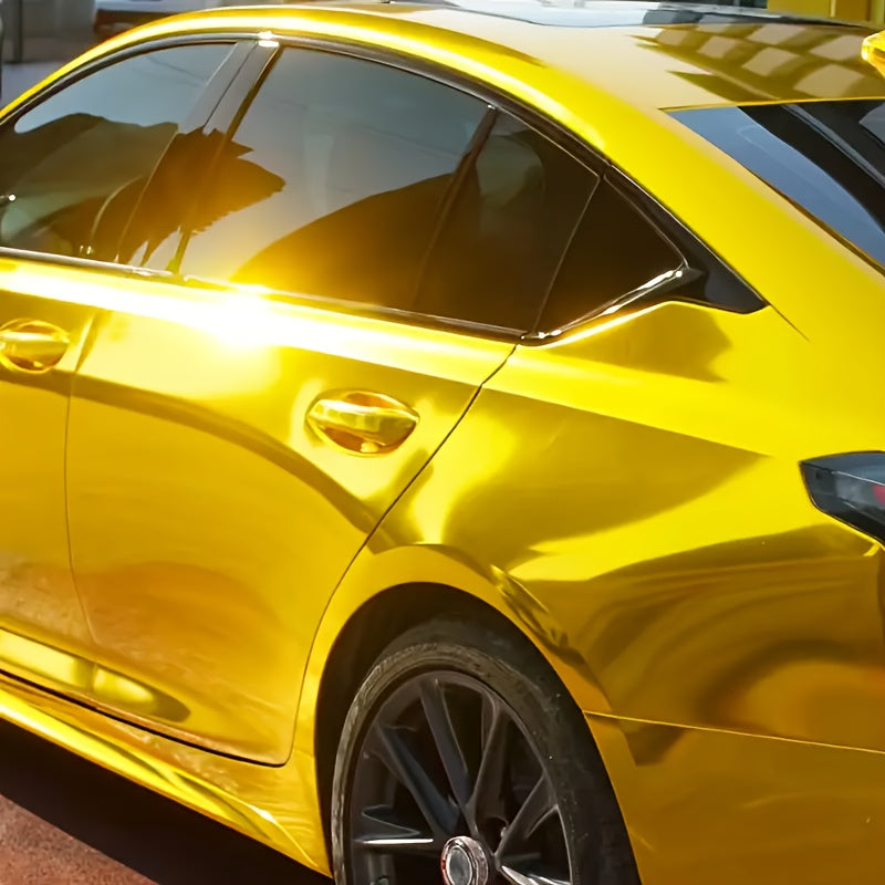 Chrome Golden Car Wrap Vinyl - 50cm X 300cm (1.64ft X 9.84ft) - High Gloss Metallic Finish, UV Resistant, Waterproof, Air Release Technology, Perfect For Vehicle Wrapping, Motorcycles, And DIY Projects