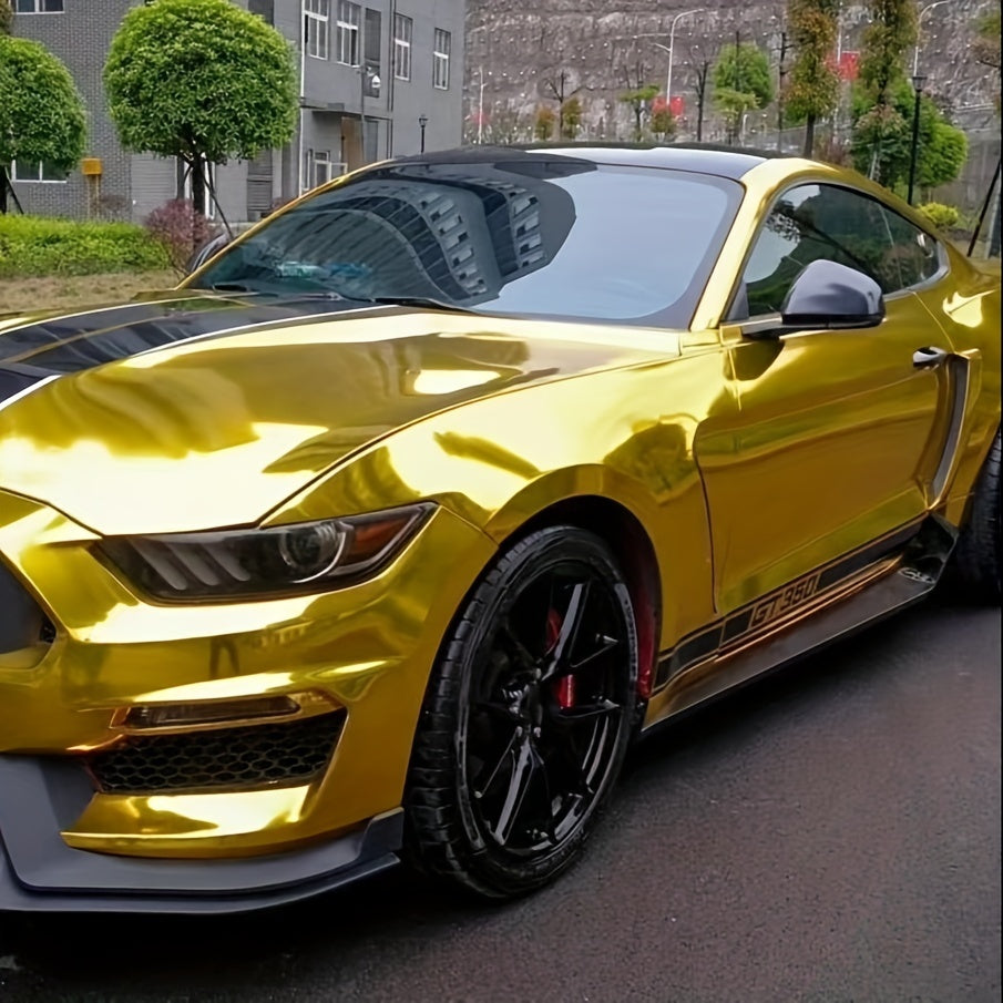 Golden Chrome Vinyl Wrap PVC Film for Car Decals, Waterproof and Stretchable Car Wrap Vinyl Roll with Air Release Technology