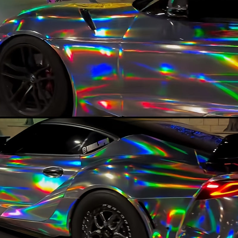 Glossy Plating Silvery Holographic Laser Chrome Vinyl Car Wrap Foil Adhesive Sticker Decal with Air Release